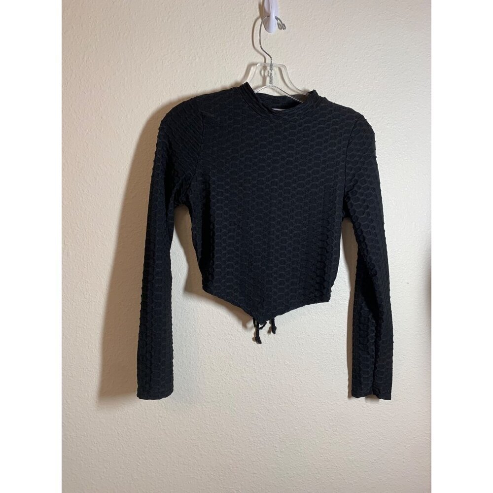 Love J Long Sleeve Open Back Crop Top Women's Size Medium Black AD7